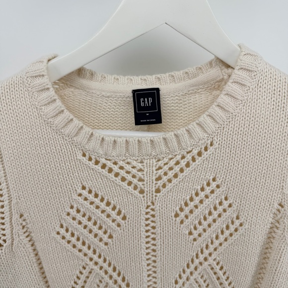 GAP Women's 100% Cotton Open Knit Sweater in Cream - Picture 2 of 4